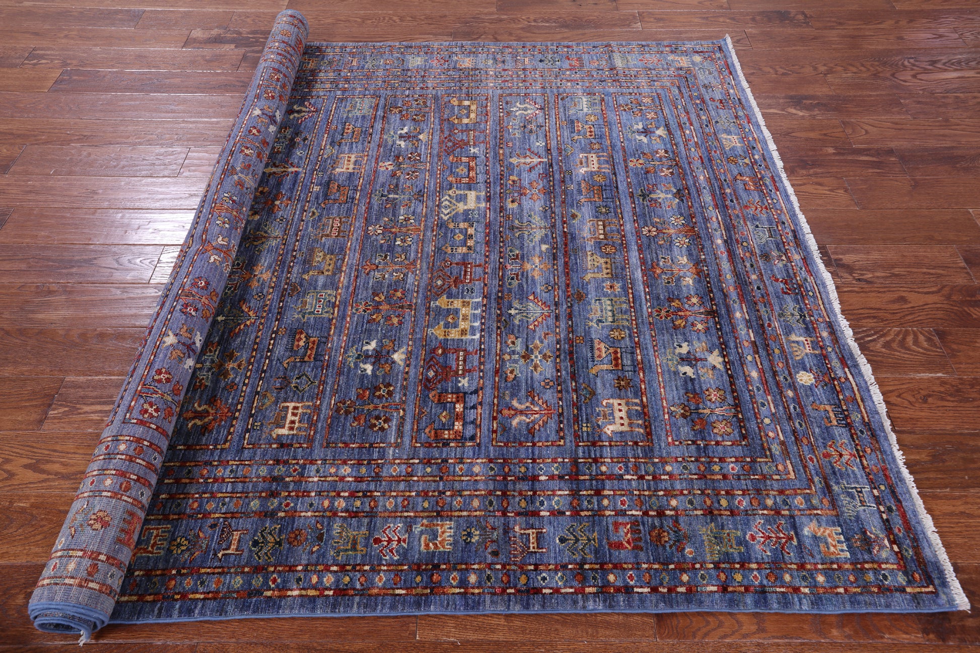 Blue Tribal Persian Gabbeh Hand Knotted Wool Rug - 5' 10" X 7' 6" - Golden Nile