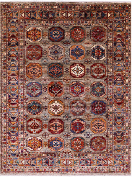 Turkmen Ersari Hand Knotted Wool Rug - 5' 9" X 7' 7" - Golden Nile