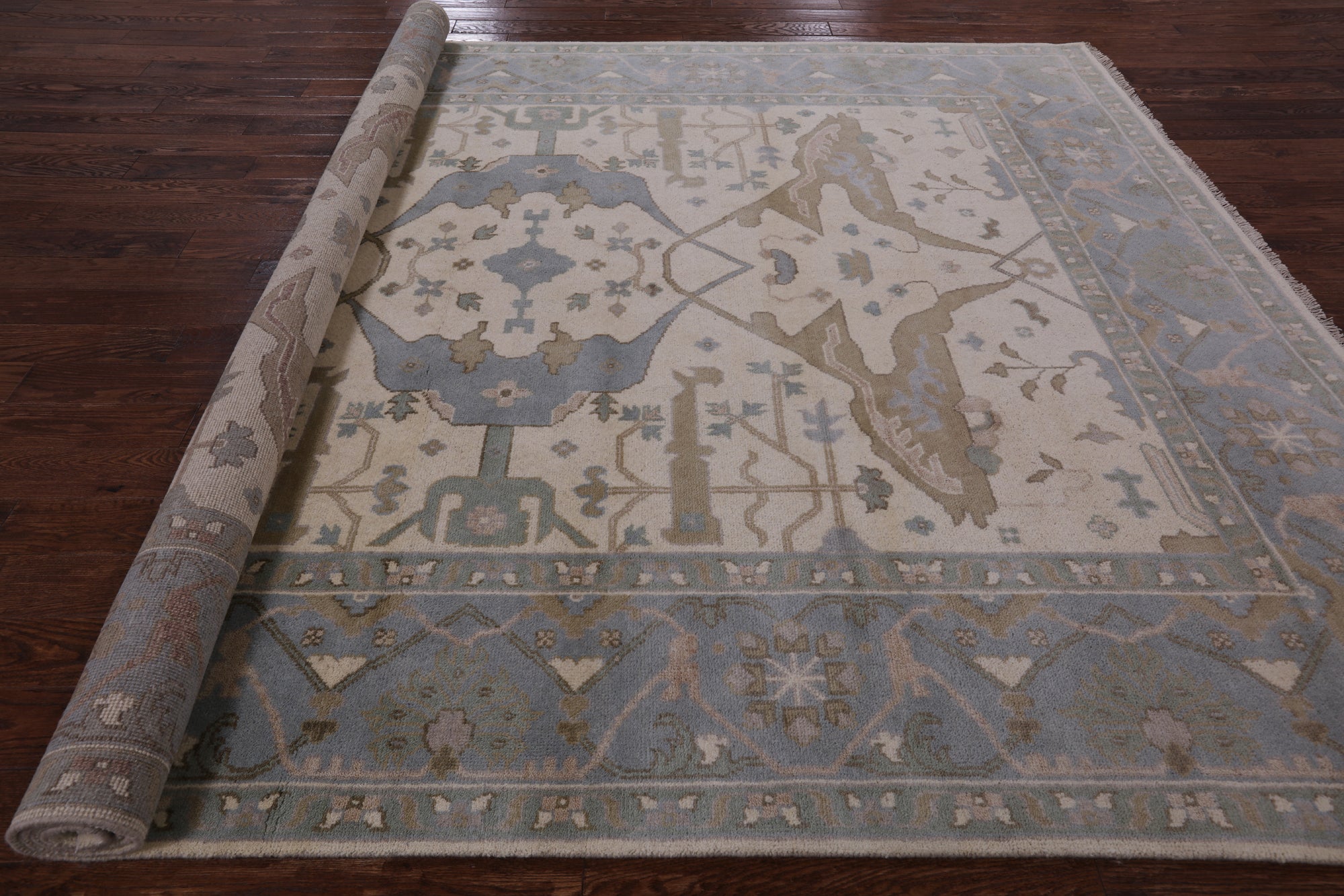Ivory Turkish Oushak Hand Knotted Wool Area Rug - 9' 0" X 11' 11" - Golden Nile