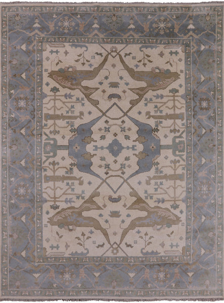 Ivory Turkish Oushak Hand Knotted Wool Area Rug - 9' 0" X 11' 11" - Golden Nile
