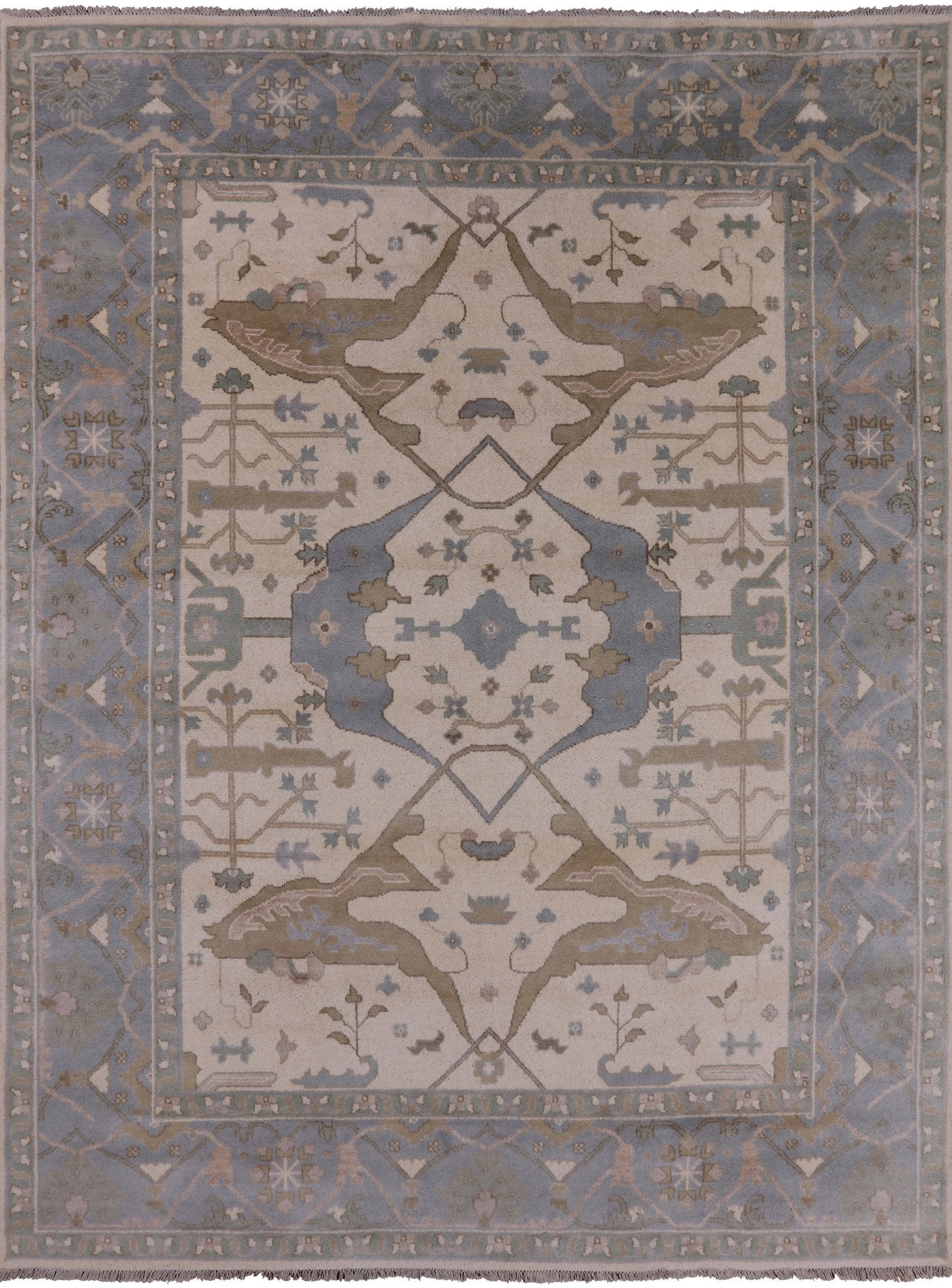 Ivory Turkish Oushak Hand Knotted Wool Area Rug - 9' 0" X 11' 11" - Golden Nile