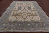 Ivory Turkish Oushak Hand Knotted Wool Area Rug - 9' 0" X 11' 11" - Golden Nile