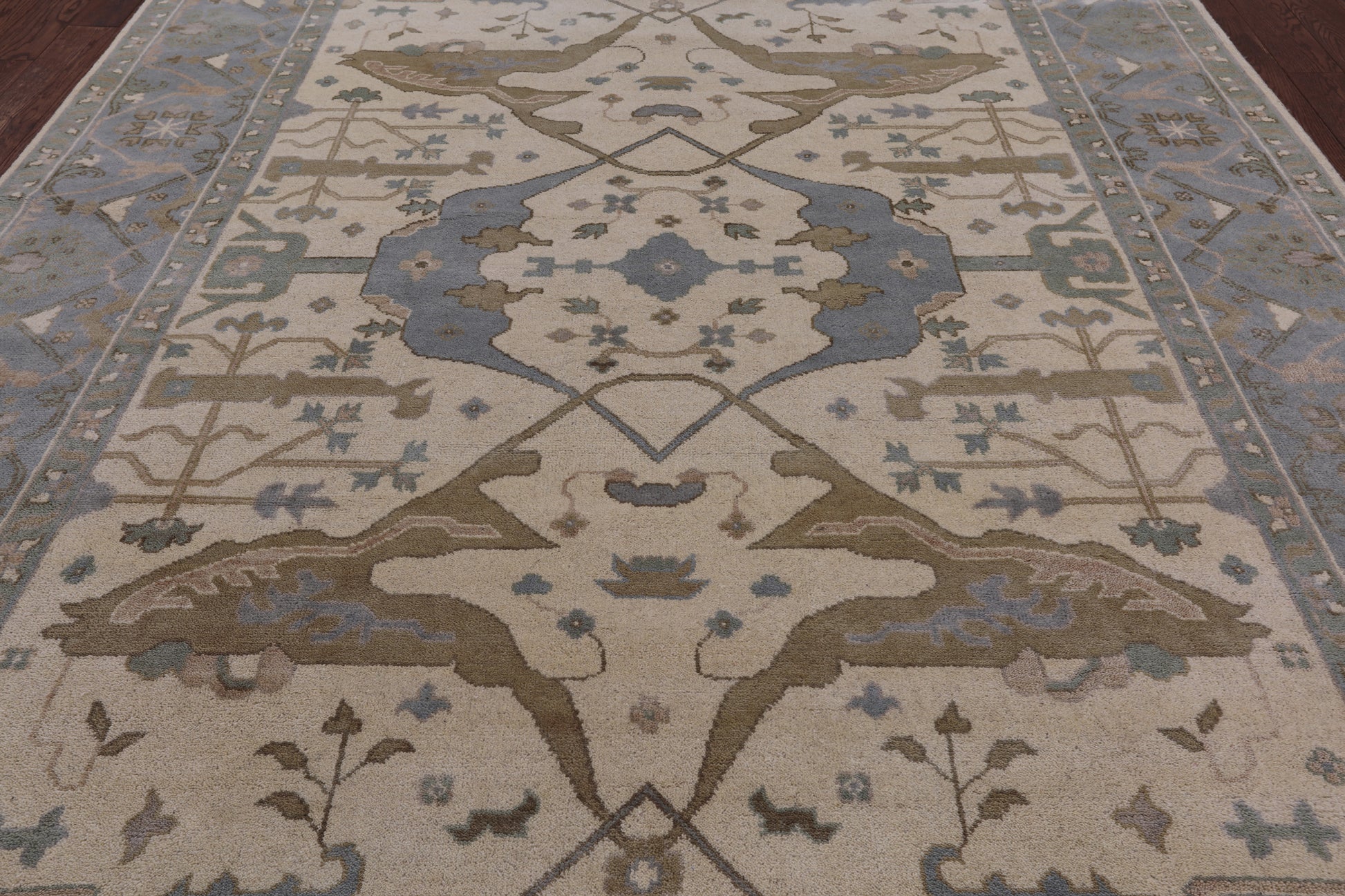 Ivory Turkish Oushak Hand Knotted Wool Area Rug - 9' 0" X 11' 11" - Golden Nile