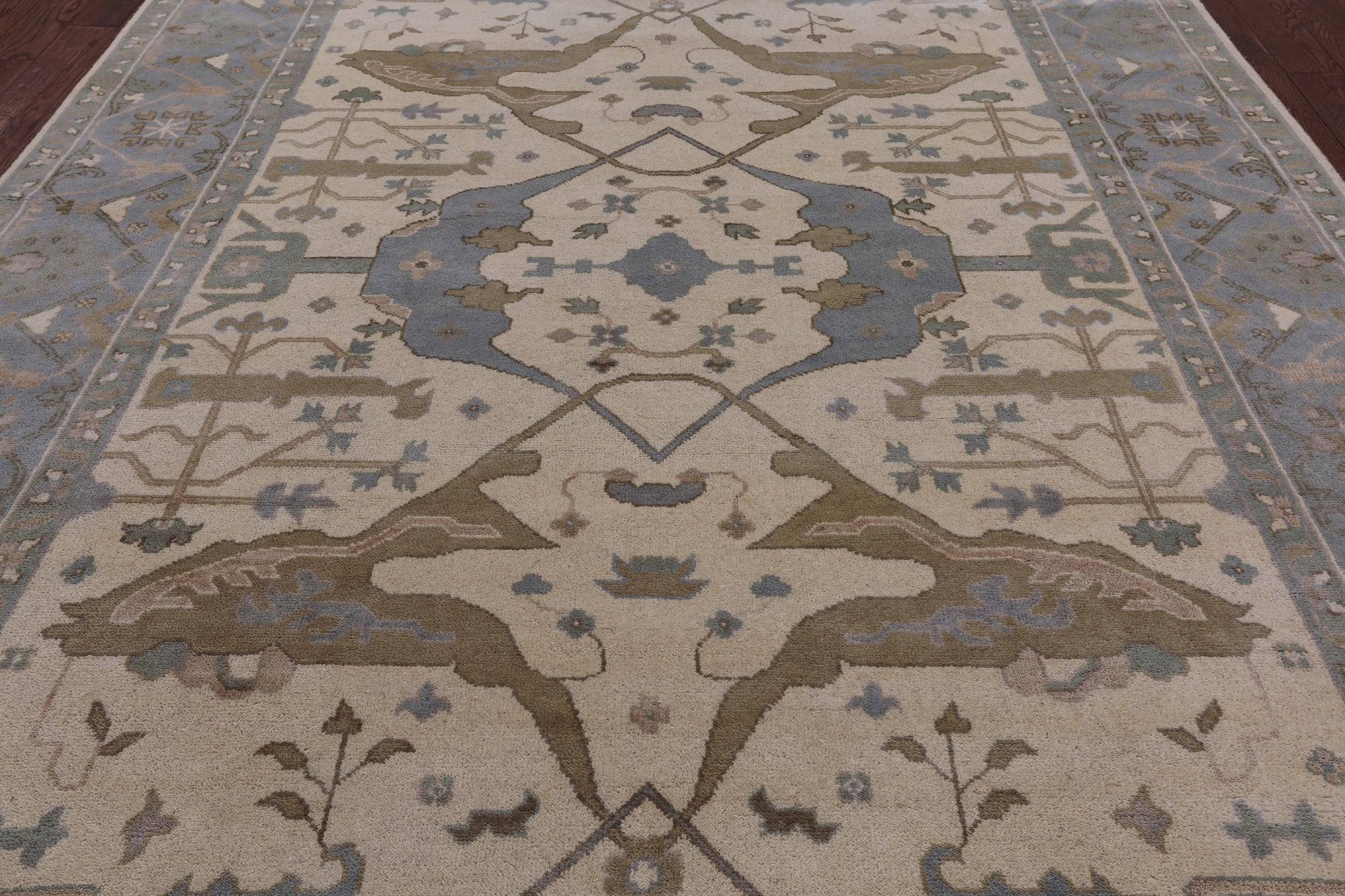 Ivory Turkish Oushak Hand Knotted Wool Area Rug - 9' 0" X 11' 11" - Golden Nile