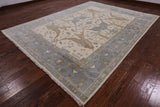 Ivory Turkish Oushak Hand Knotted Wool Area Rug - 9' 0" X 11' 11" - Golden Nile