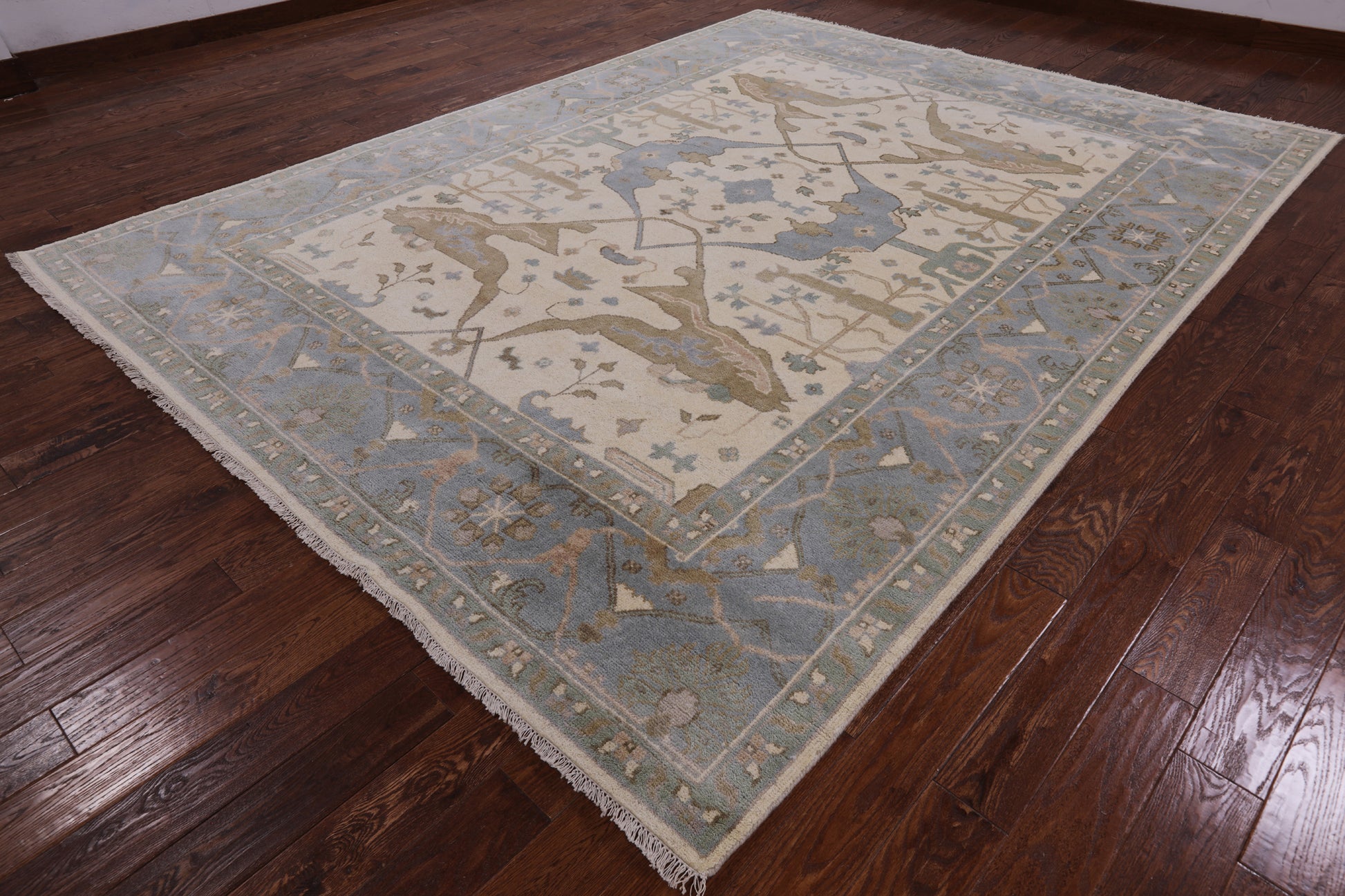 Ivory Turkish Oushak Hand Knotted Wool Area Rug - 9' 0" X 11' 11" - Golden Nile