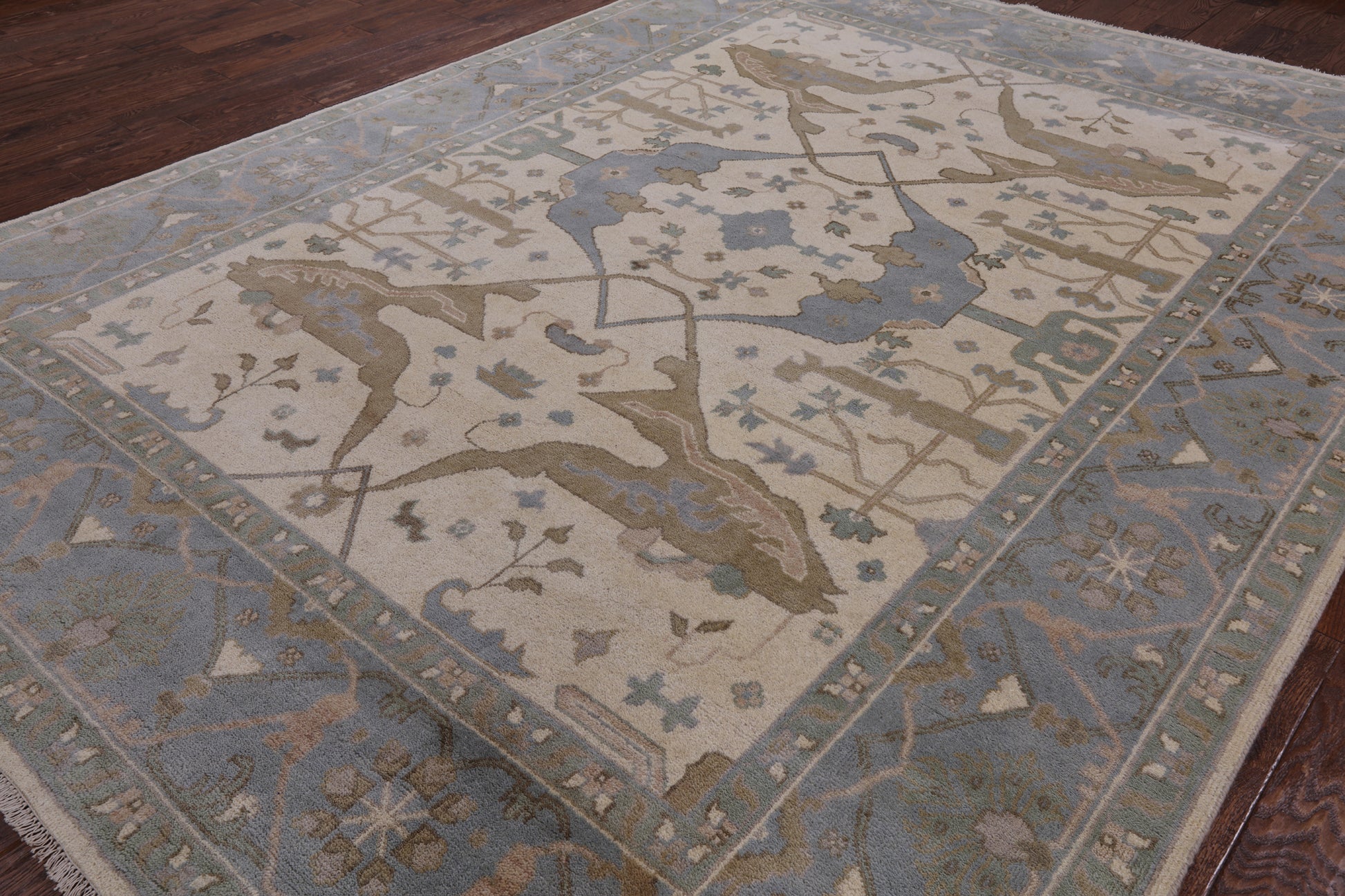Ivory Turkish Oushak Hand Knotted Wool Area Rug - 9' 0" X 11' 11" - Golden Nile