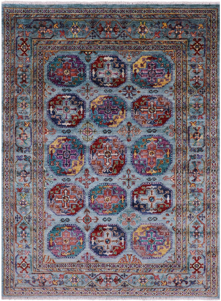 Blue Turkmen Ersari Hand Knotted Wool Rug - 4' 10" X 6' 6" - Golden Nile