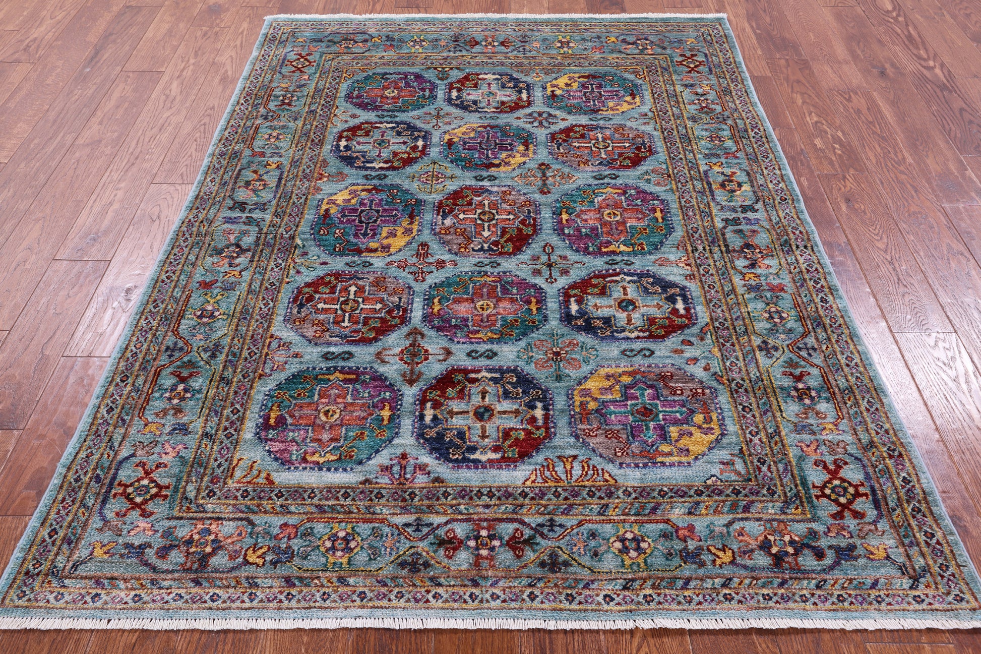 Blue Turkmen Ersari Hand Knotted Wool Rug - 4' 10" X 6' 6" - Golden Nile