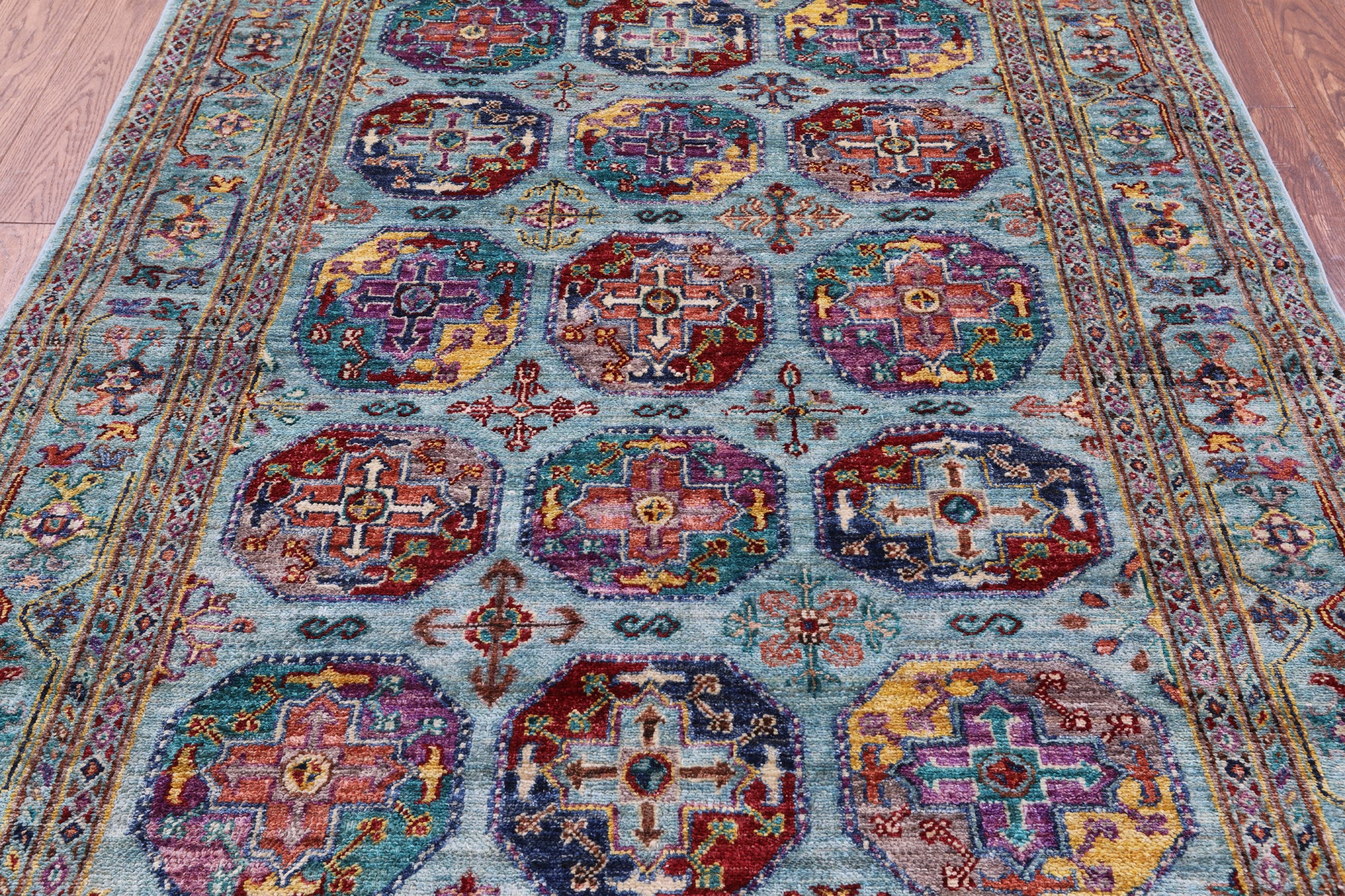 Blue Turkmen Ersari Hand Knotted Wool Rug - 4' 10" X 6' 6" - Golden Nile