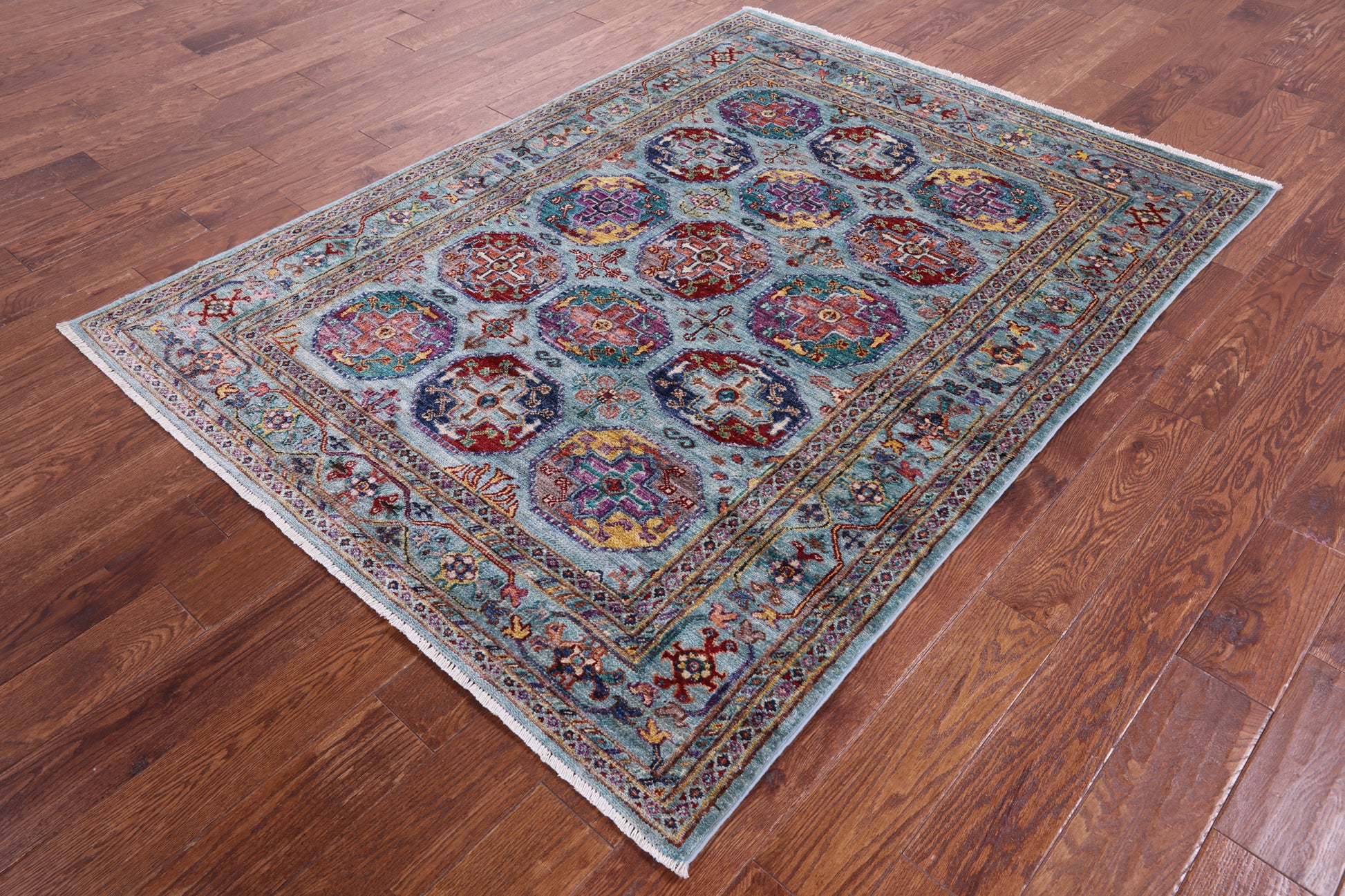 Blue Turkmen Ersari Hand Knotted Wool Rug - 4' 10" X 6' 6" - Golden Nile