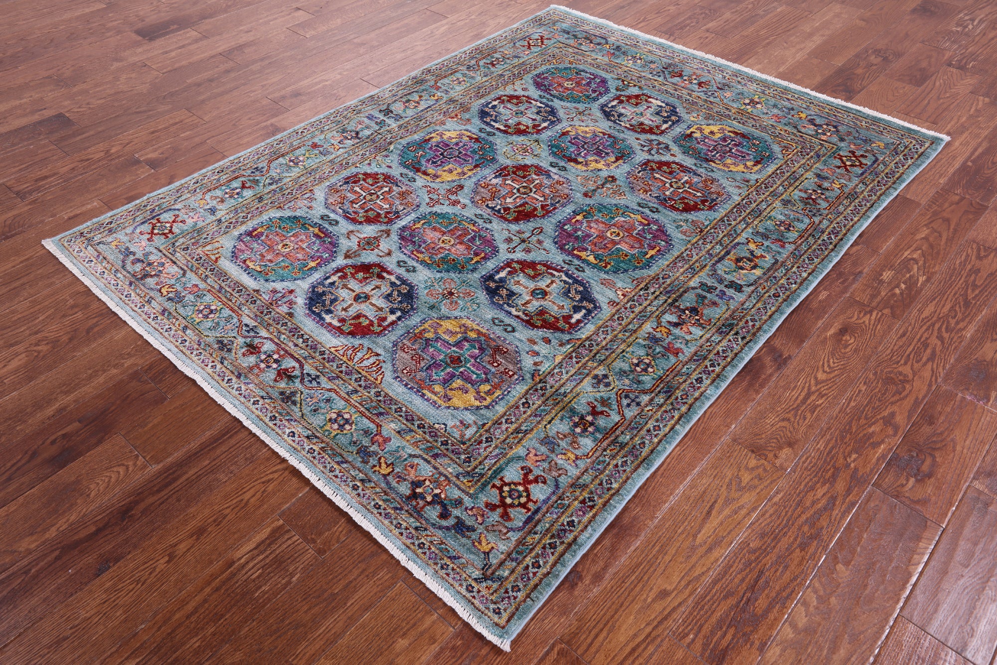 Blue Turkmen Ersari Hand Knotted Wool Rug - 4' 10" X 6' 6" - Golden Nile