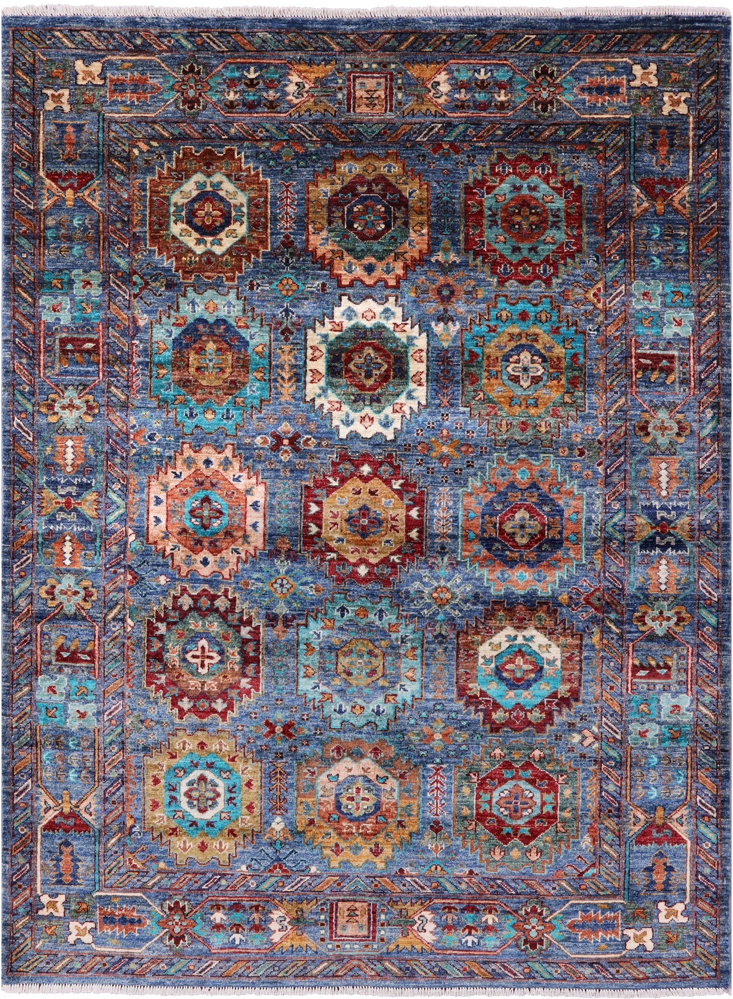 Turkmen Ersari Handmade Wool Rug - 5' 0" X 6' 8" - Golden Nile