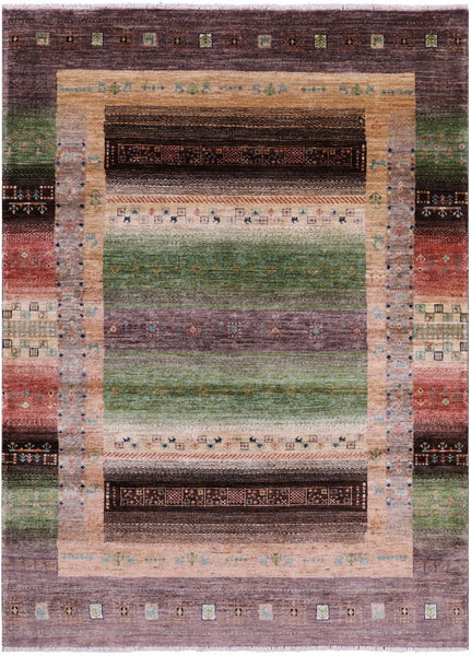 Tribal Persian Gabbeh Hand Knotted Wool Rug - 5' 1" X 6' 11" - Golden Nile