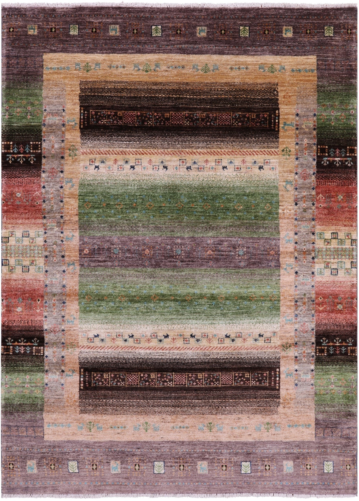 Tribal Persian Gabbeh Hand Knotted Wool Rug - 5' 1" X 6' 11" - Golden Nile