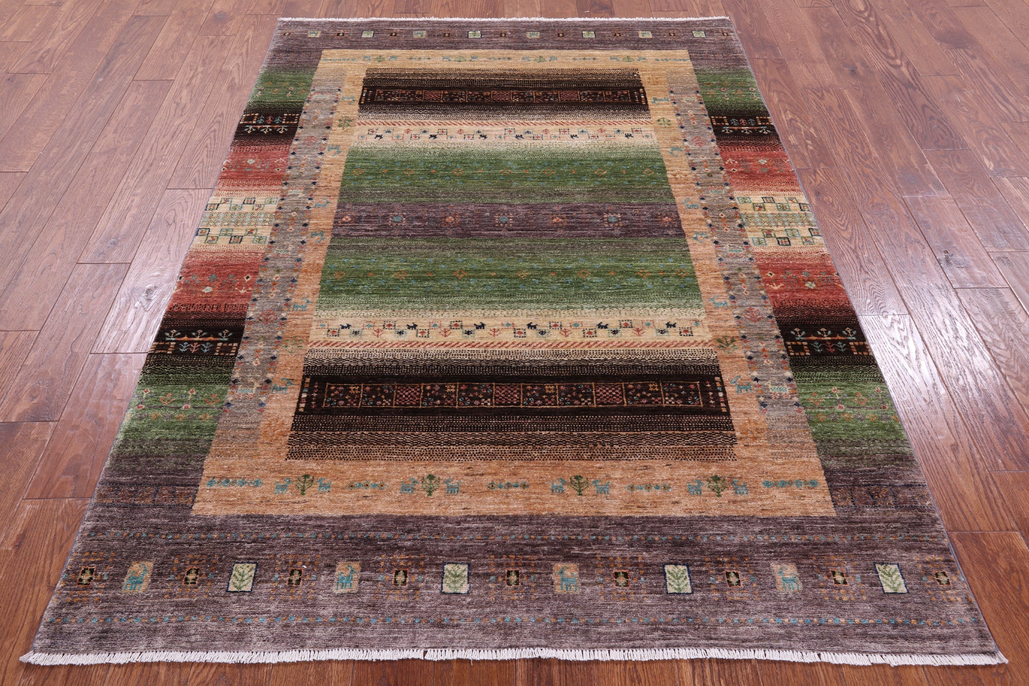 Tribal Persian Gabbeh Hand Knotted Wool Rug - 5' 1" X 6' 11" - Golden Nile