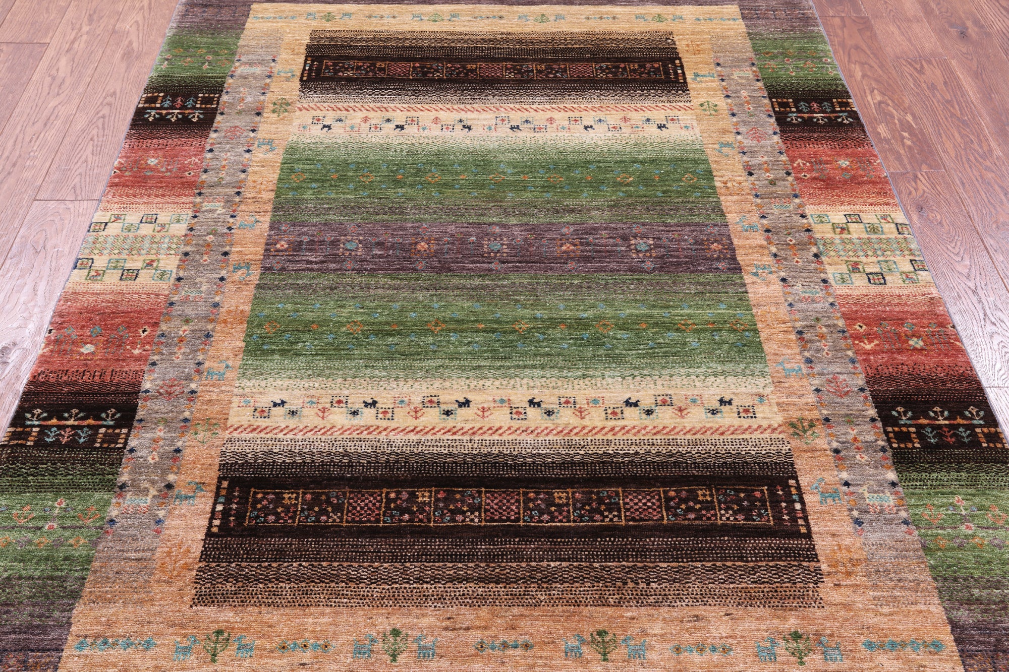 Tribal Persian Gabbeh Hand Knotted Wool Rug - 5' 1" X 6' 11" - Golden Nile