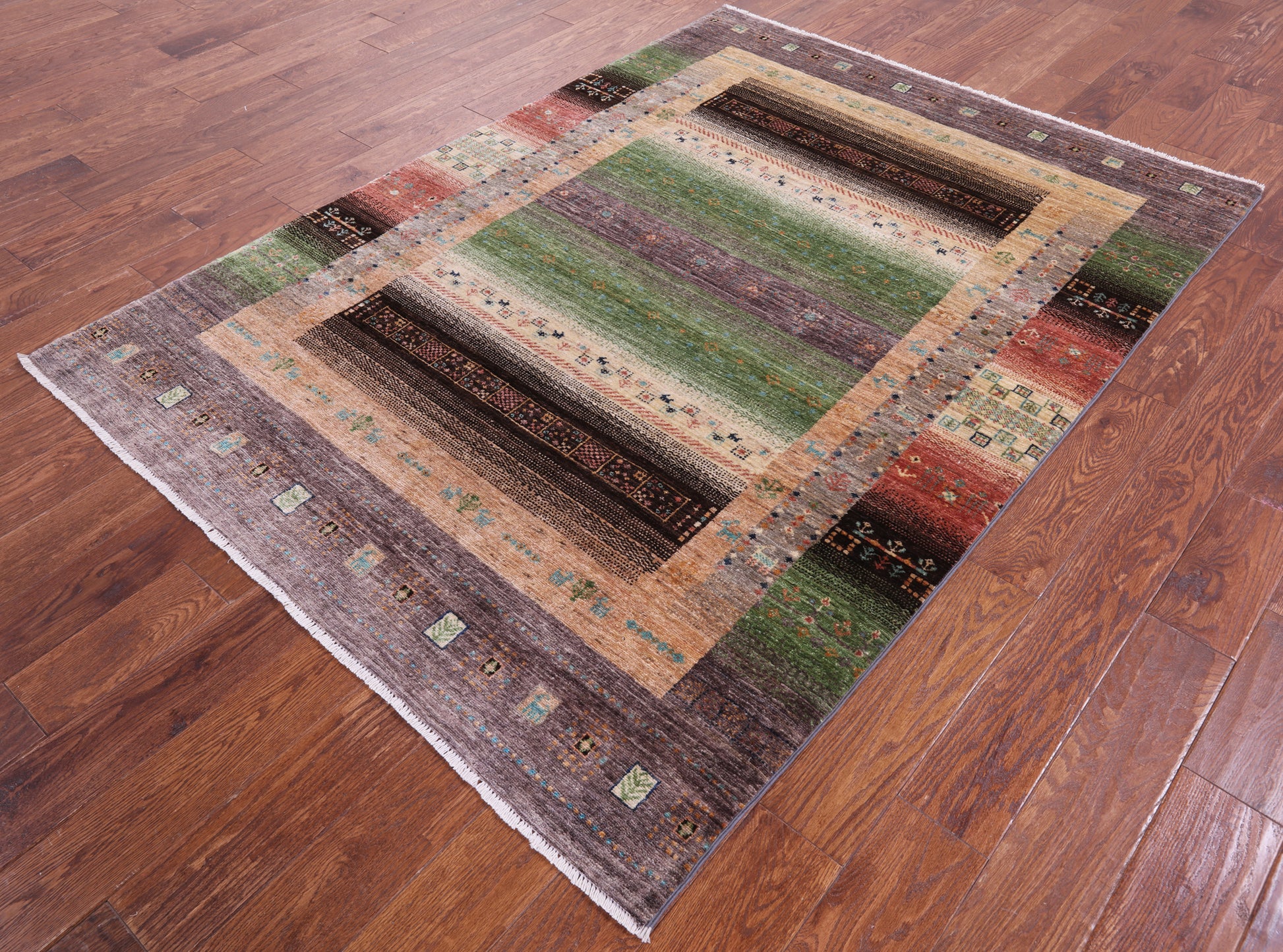 Tribal Persian Gabbeh Hand Knotted Wool Rug - 5' 1" X 6' 11" - Golden Nile
