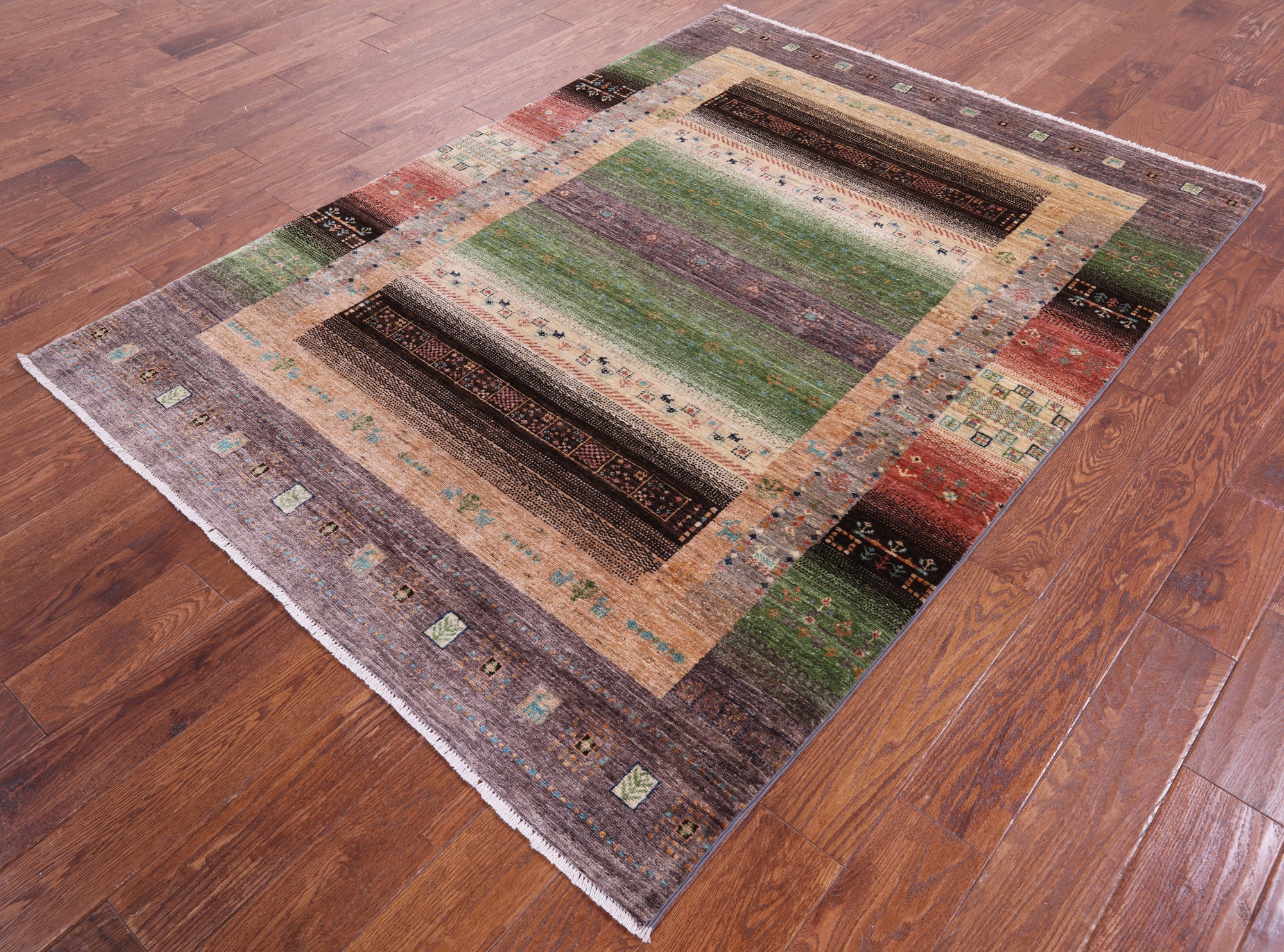 Tribal Persian Gabbeh Hand Knotted Wool Rug - 5' 1" X 6' 11" - Golden Nile