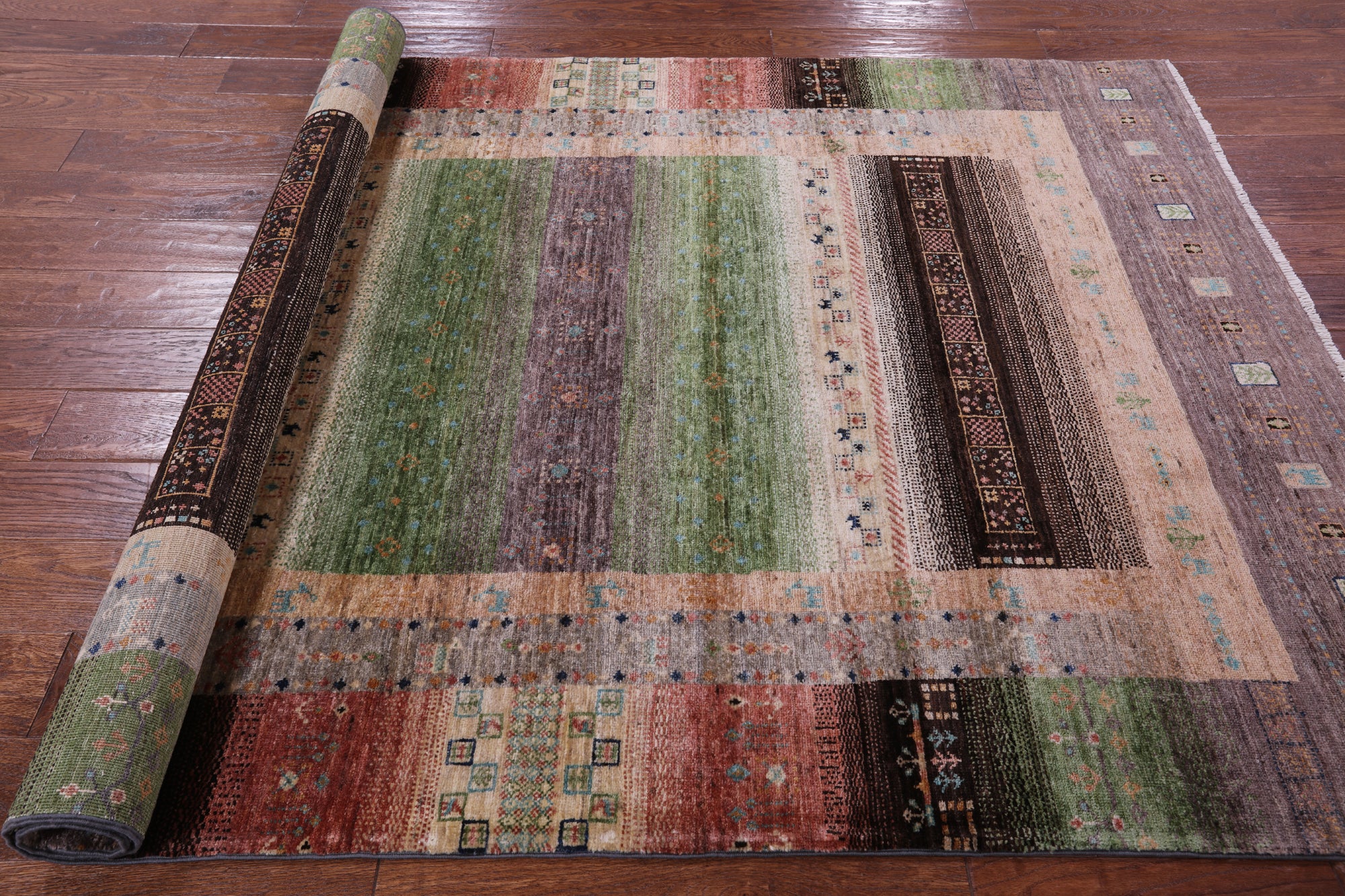 Tribal Persian Gabbeh Hand Knotted Wool Rug - 5' 1" X 6' 11" - Golden Nile