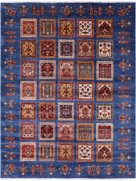 Blue Garden Design Persian Hand Knotted Wool Rug - 5' 2" X 6' 8" - Golden Nile