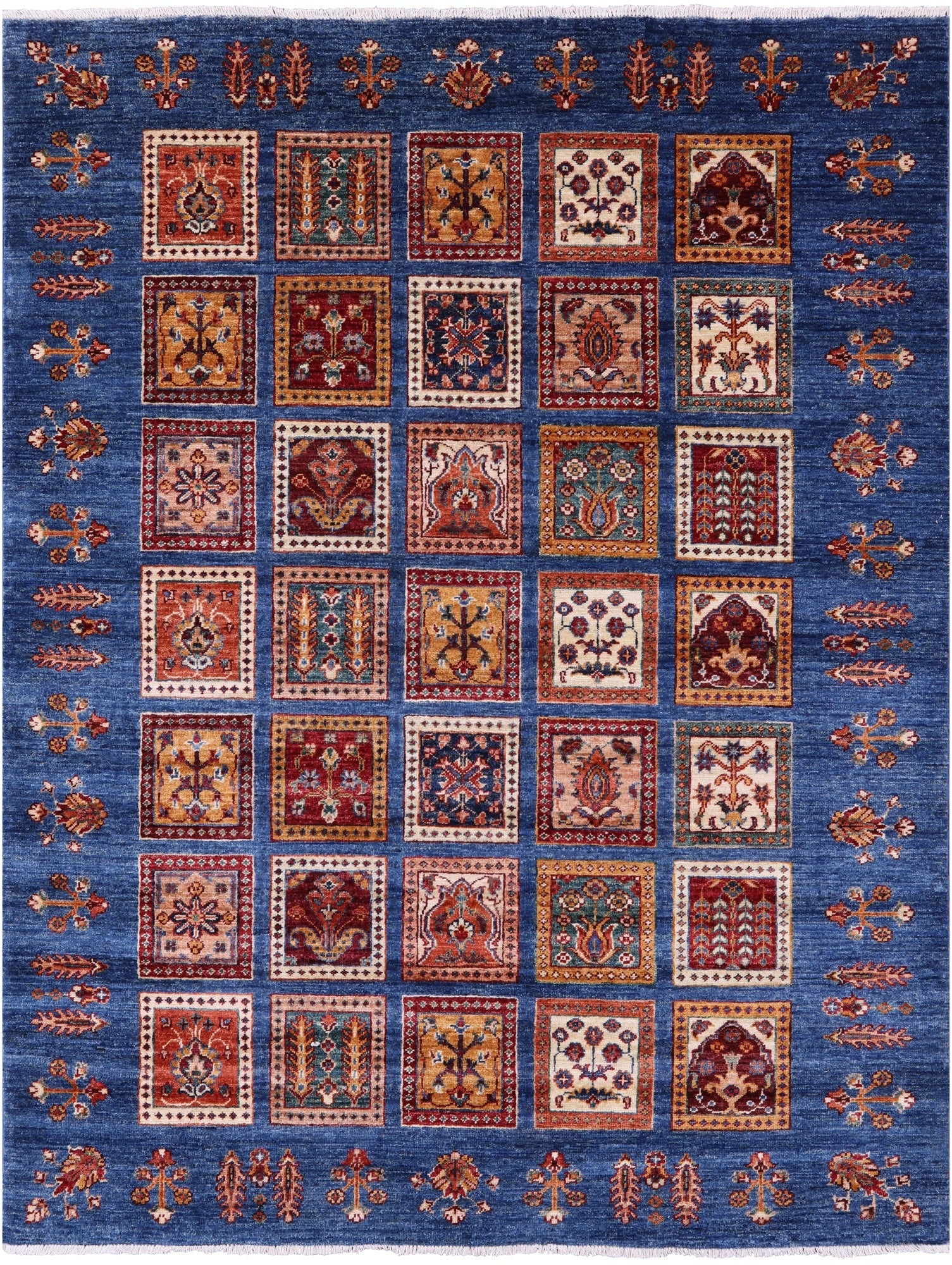 Blue Garden Design Persian Hand Knotted Wool Rug - 5' 2" X 6' 8" - Golden Nile