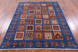 Blue Garden Design Persian Hand Knotted Wool Rug - 5' 2" X 6' 8" - Golden Nile
