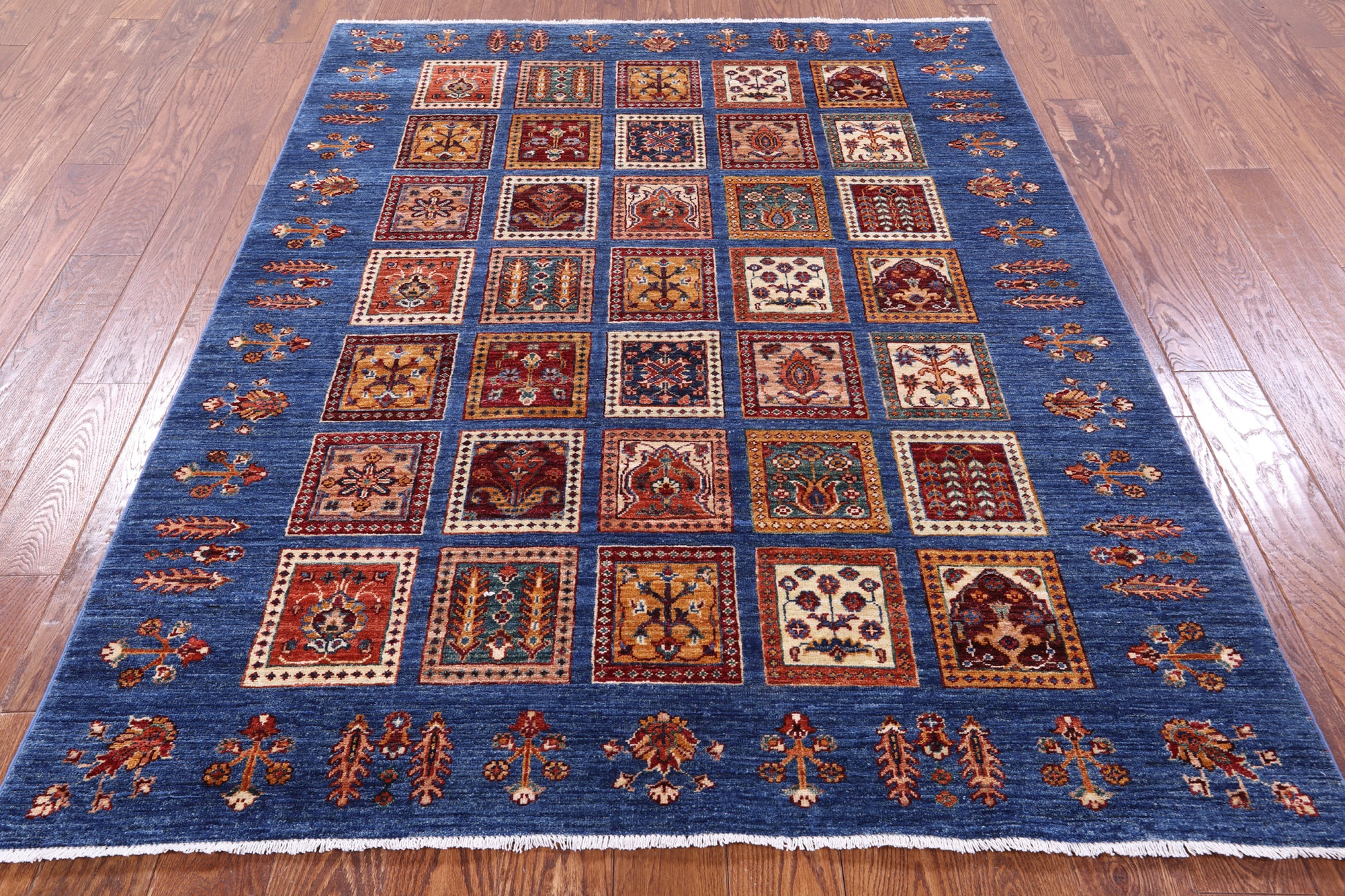 Blue Garden Design Persian Hand Knotted Wool Rug - 5' 2" X 6' 8" - Golden Nile