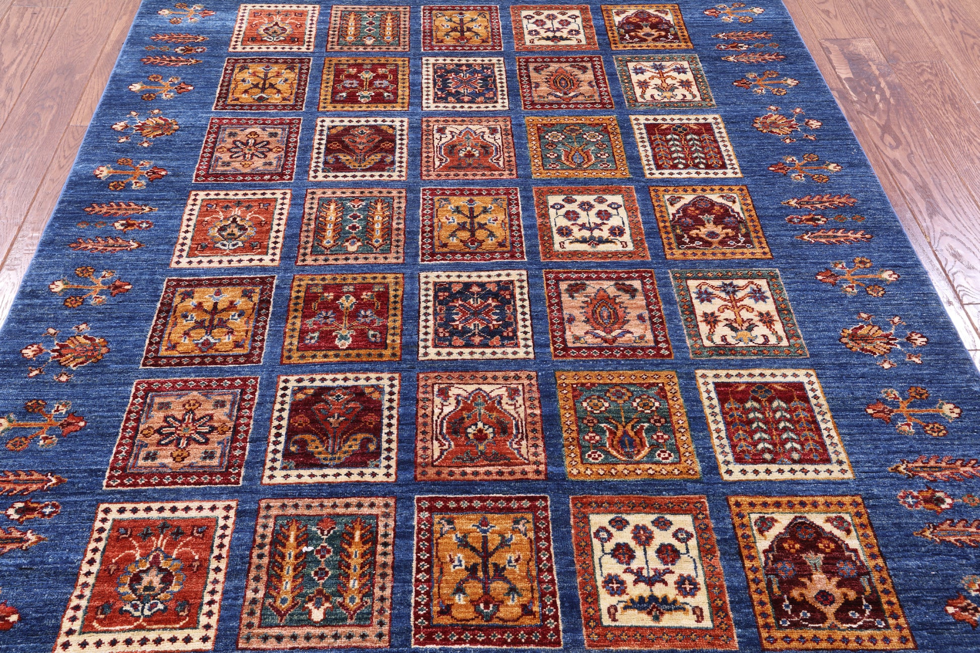 Blue Garden Design Persian Hand Knotted Wool Rug - 5' 2" X 6' 8" - Golden Nile