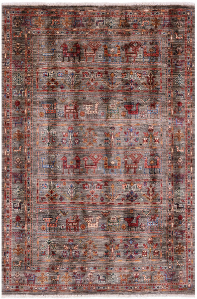 Tribal Persian Gabbeh Hand Knotted Wool Rug - 4' 0" X 5' 10" - Golden Nile