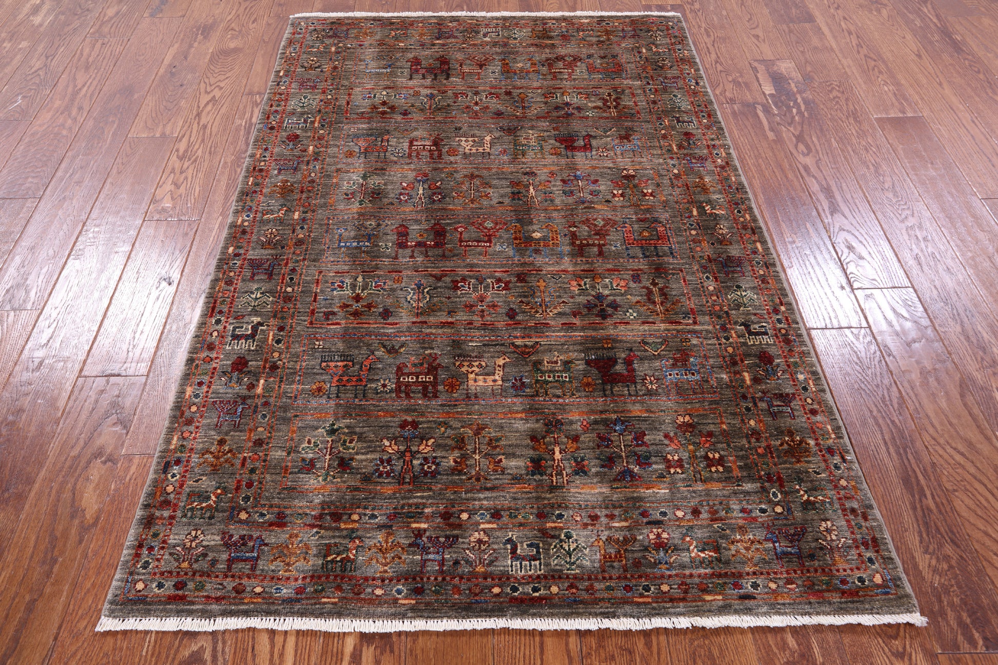 Tribal Persian Gabbeh Hand Knotted Wool Rug - 4' 0" X 5' 10" - Golden Nile