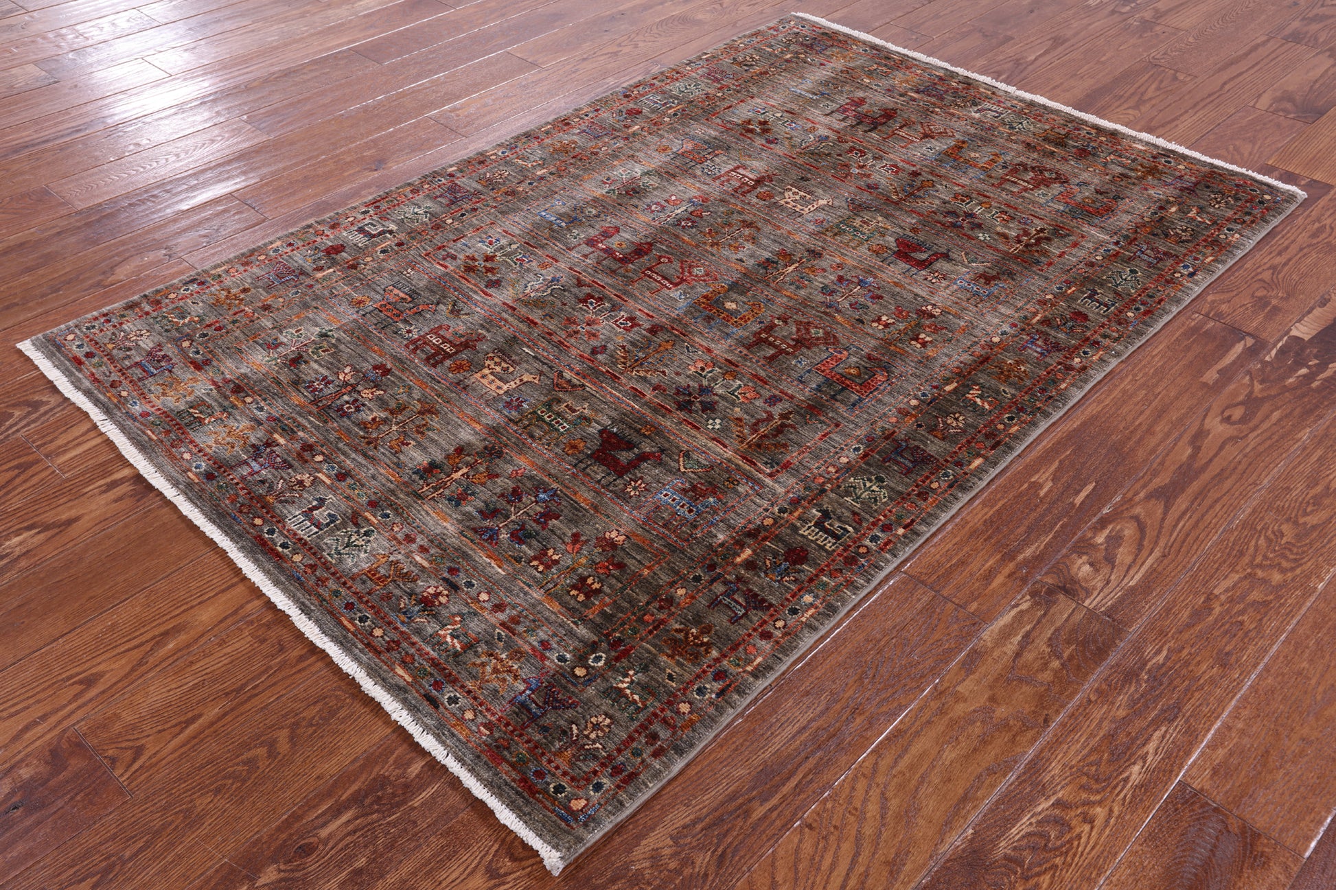 Tribal Persian Gabbeh Hand Knotted Wool Rug - 4' 0" X 5' 10" - Golden Nile