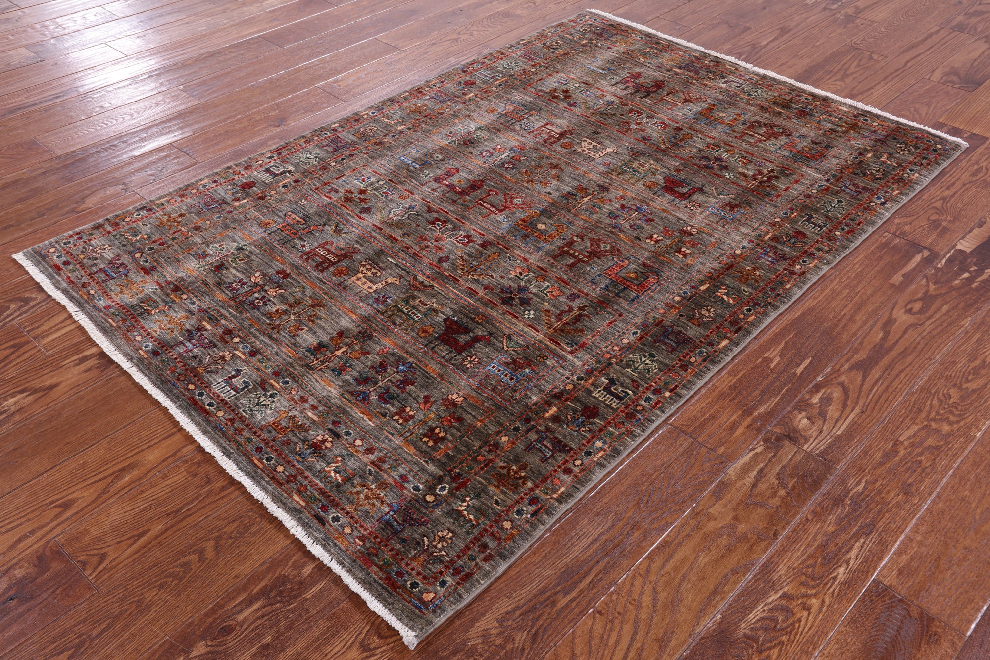 Tribal Persian Gabbeh Hand Knotted Wool Rug - 4' 0" X 5' 10" - Golden Nile