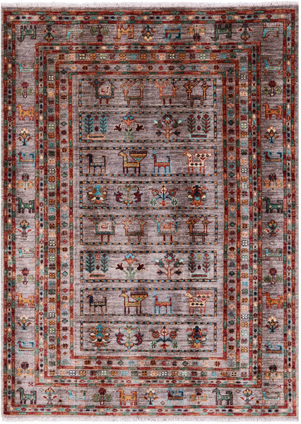 Tribal Persian Gabbeh Hand Knotted Wool Rug - 4' 0" X 5' 7" - Golden Nile