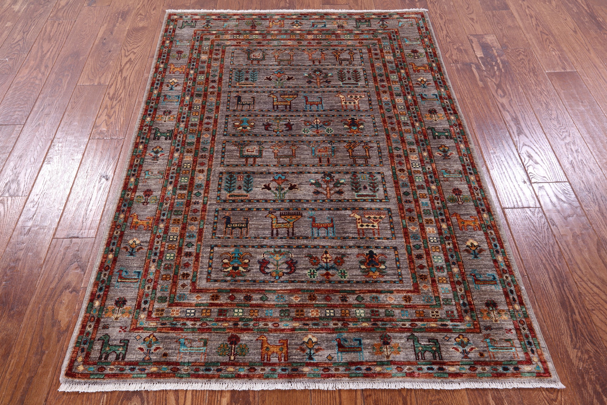 Tribal Persian Gabbeh Hand Knotted Wool Rug - 4' 0" X 5' 7" - Golden Nile