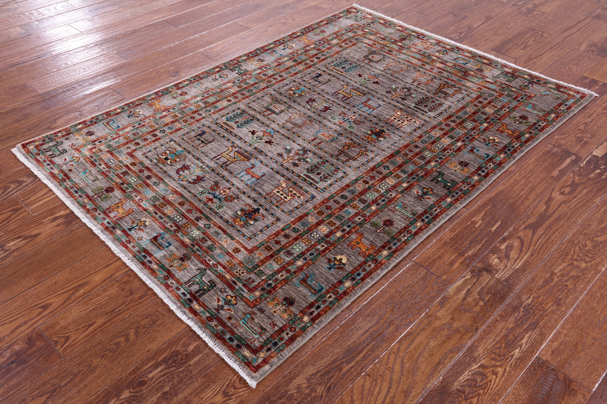 Tribal Persian Gabbeh Hand Knotted Wool Rug - 4' 0" X 5' 7" - Golden Nile