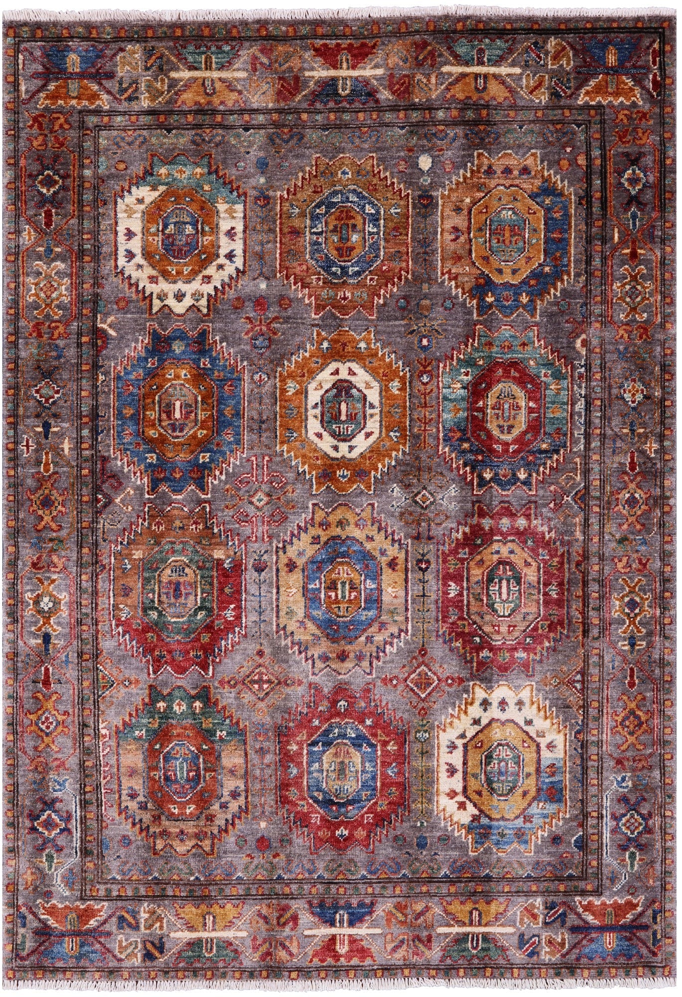 Turkmen Ersari Hand Knotted Wool Rug - 4' 2" X 5' 10" - Golden Nile