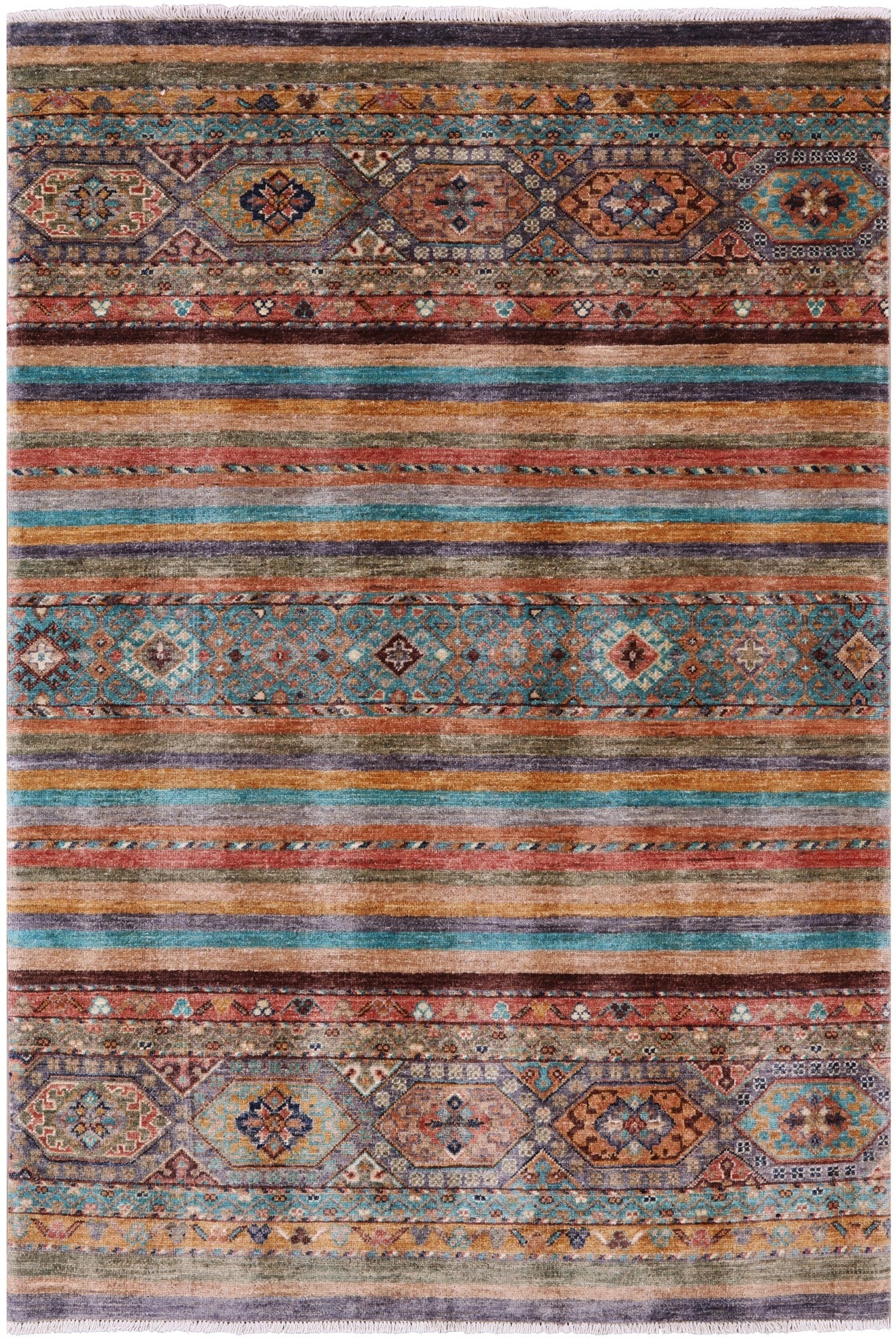 Khorjin Persian Gabbeh Hand Knotted Wool Rug - 4' 0" X 5' 9" - Golden Nile