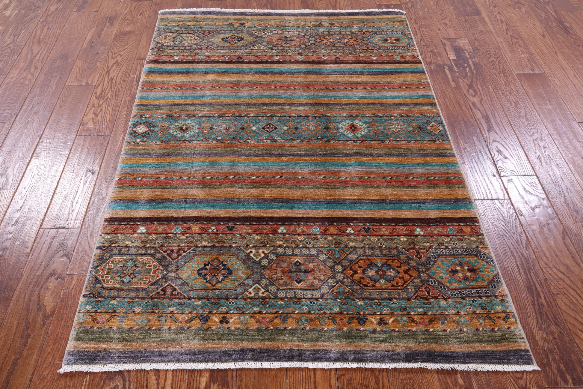Khorjin Persian Gabbeh Hand Knotted Wool Rug - 4' 0" X 5' 9" - Golden Nile