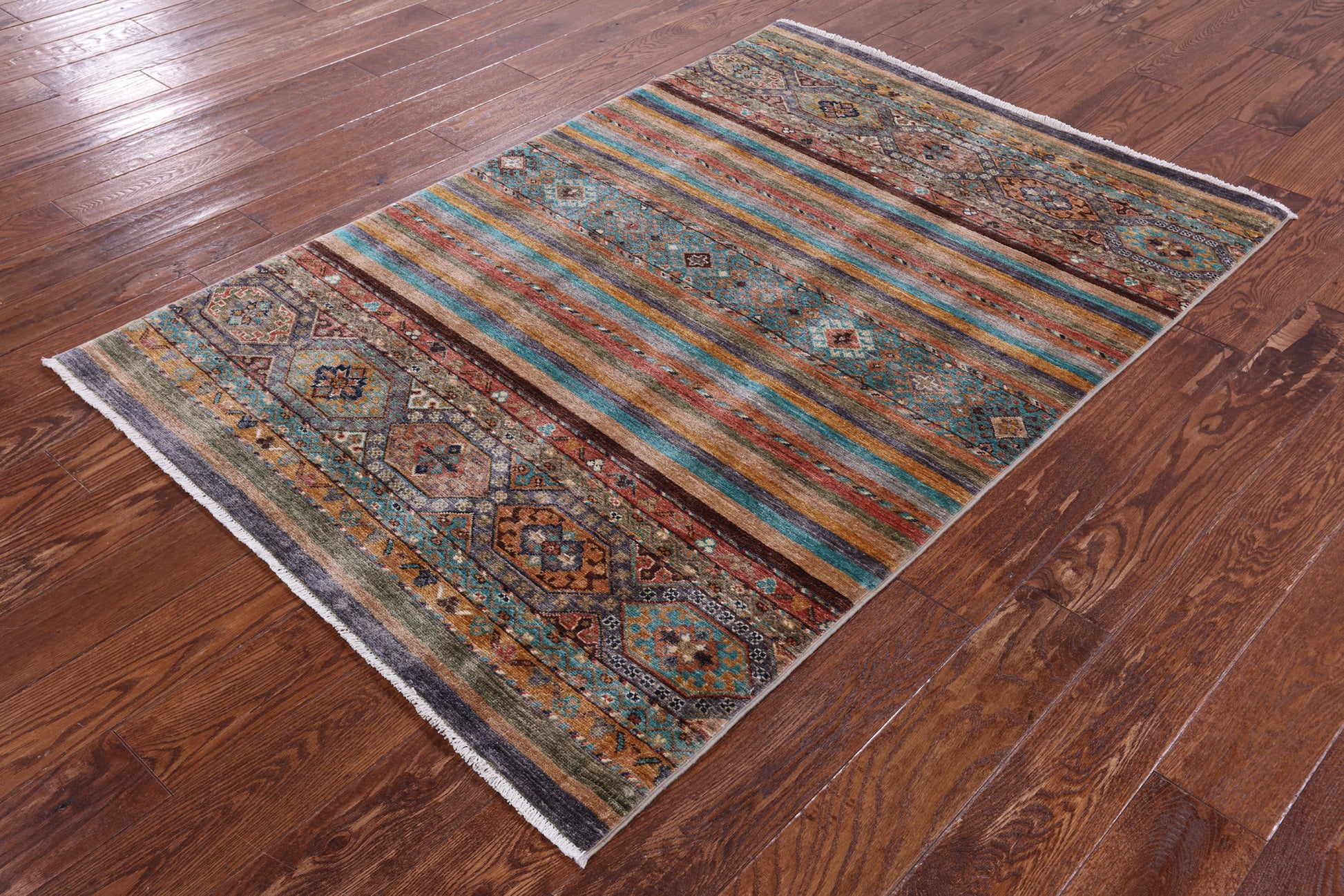 Khorjin Persian Gabbeh Hand Knotted Wool Rug - 4' 0" X 5' 9" - Golden Nile