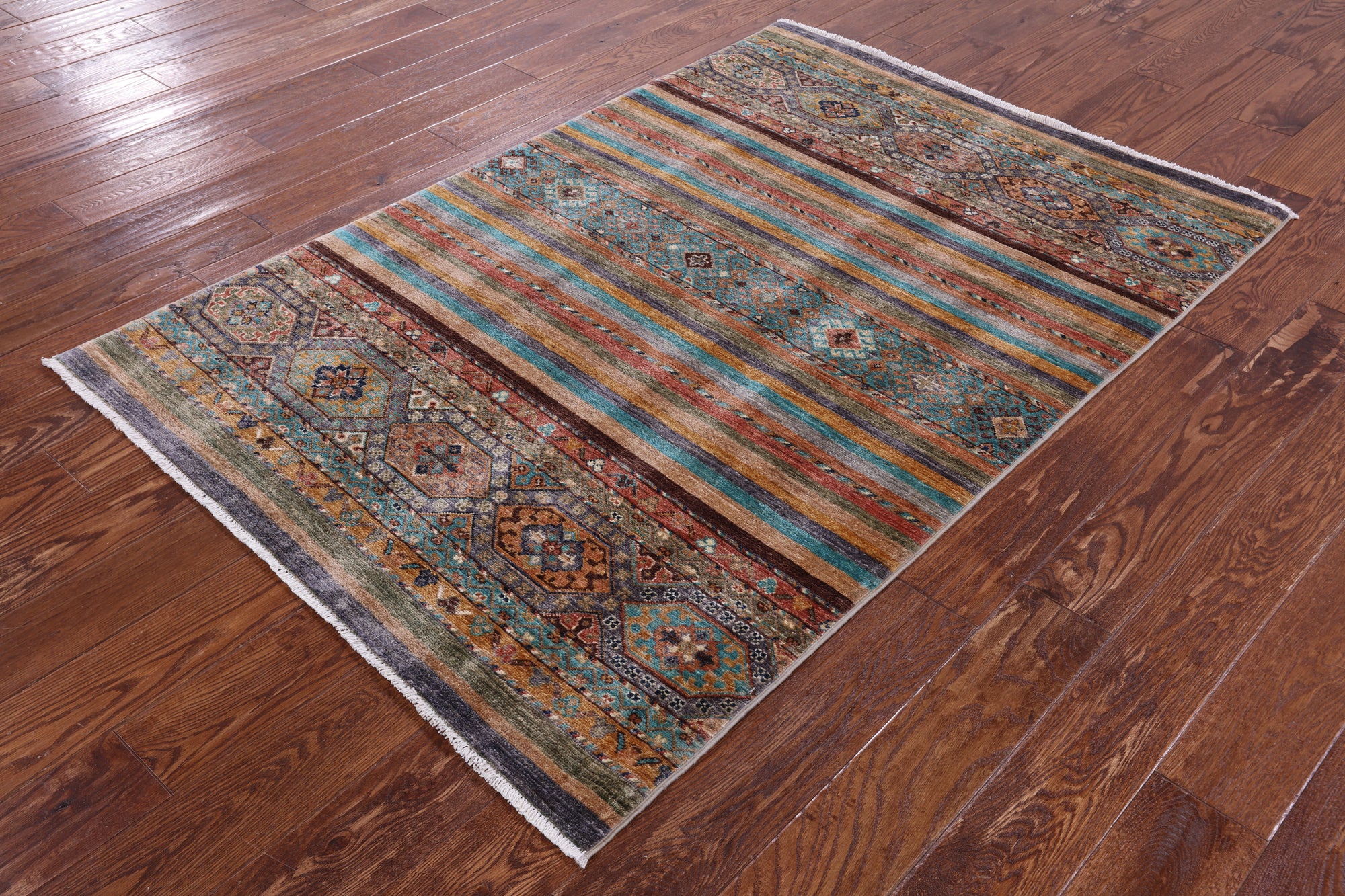 Khorjin Persian Gabbeh Hand Knotted Wool Rug - 4' 0" X 5' 9" - Golden Nile