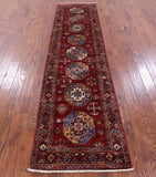 Red Turkmen Ersari Hand Knotted Wool Runner Rug - 2' 8" X 10' 8" - Golden Nile