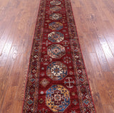 Red Turkmen Ersari Hand Knotted Wool Runner Rug - 2' 8" X 10' 8" - Golden Nile