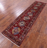 Red Turkmen Ersari Hand Knotted Wool Runner Rug - 2' 8" X 10' 8" - Golden Nile