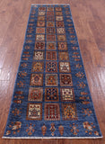 Blue Garden Design Persian Handmade Wool Runner Rug - 2' 8" X 9' 3" - Golden Nile