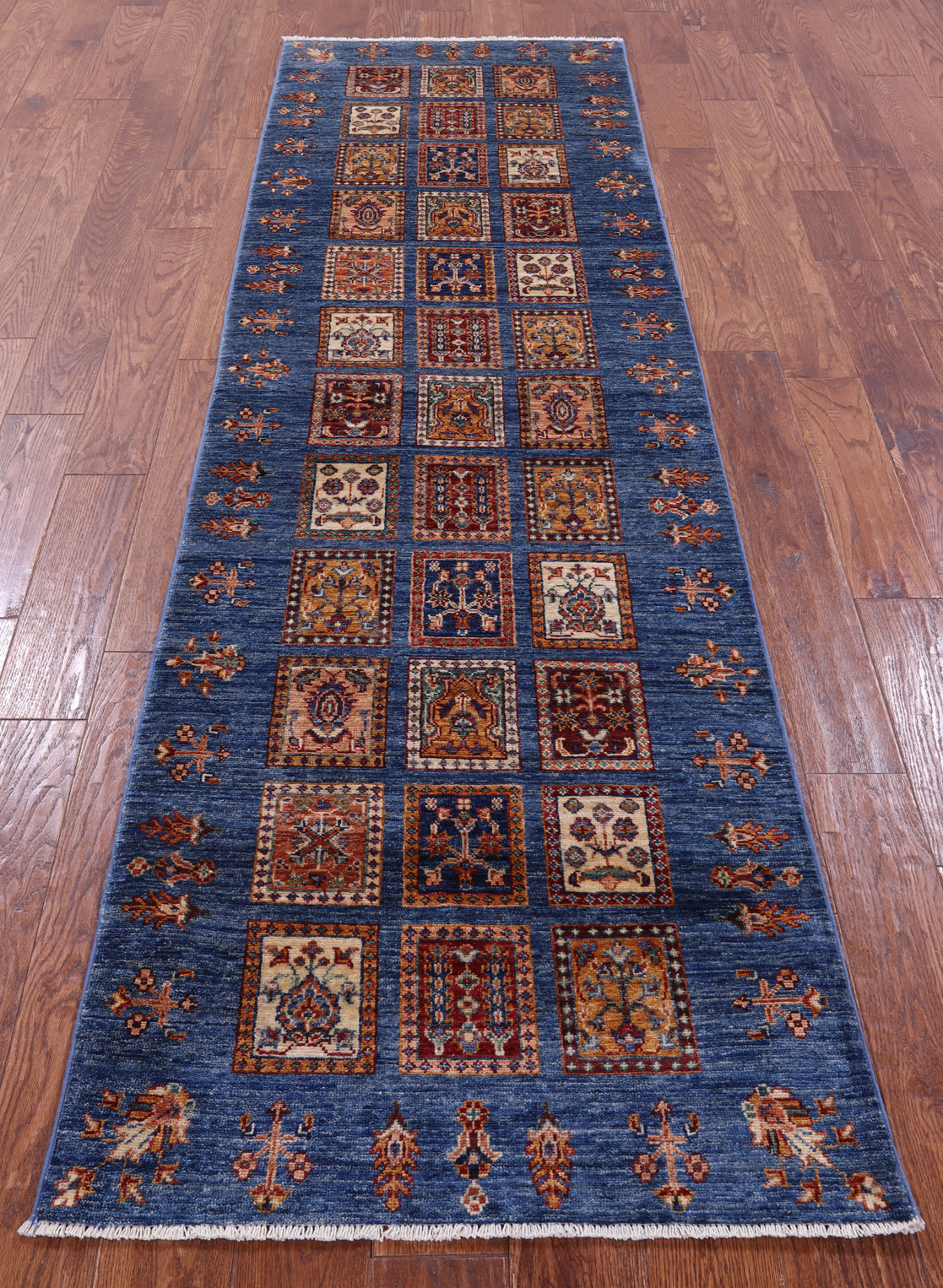 Blue Garden Design Persian Handmade Wool Runner Rug - 2' 8" X 9' 3" - Golden Nile