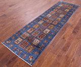 Blue Garden Design Persian Handmade Wool Runner Rug - 2' 8" X 9' 3" - Golden Nile