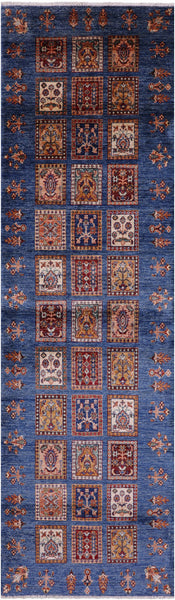 Blue Garden Design Persian Handmade Wool Runner Rug - 2' 8" X 9' 3" - Golden Nile