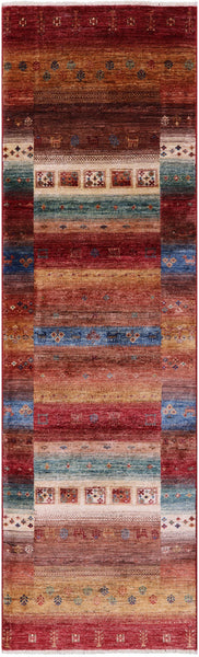 Tribal Persian Gabbeh Hand Knotted Wool Runner Rug - 2' 9" X 9' 5" - Golden Nile