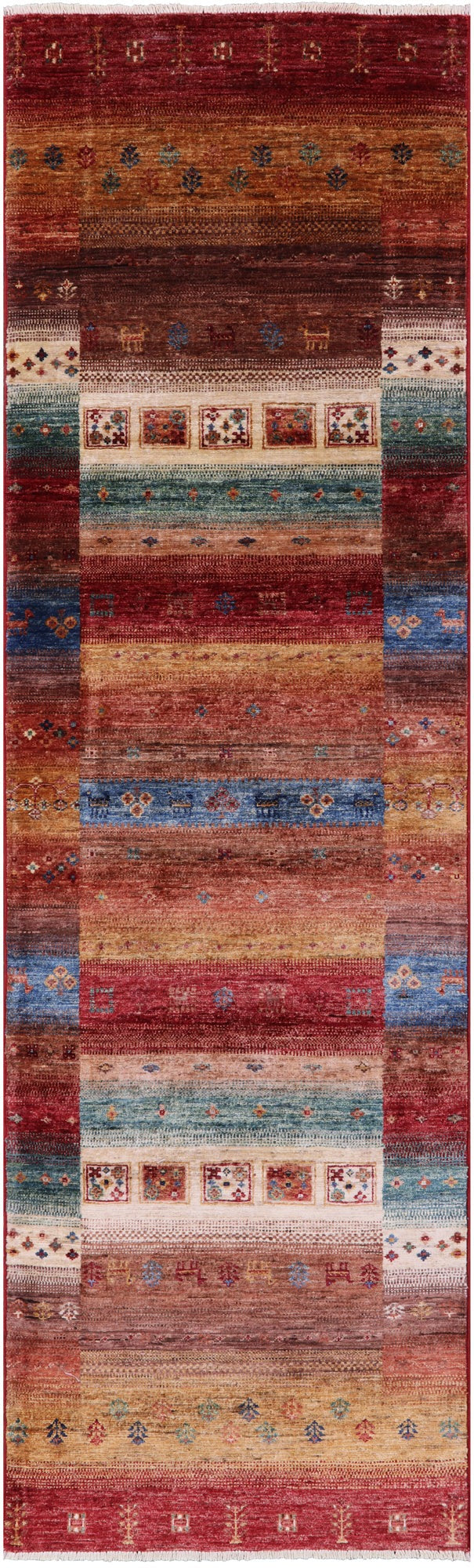 Tribal Persian Gabbeh Hand Knotted Wool Runner Rug - 2' 9" X 9' 5" - Golden Nile